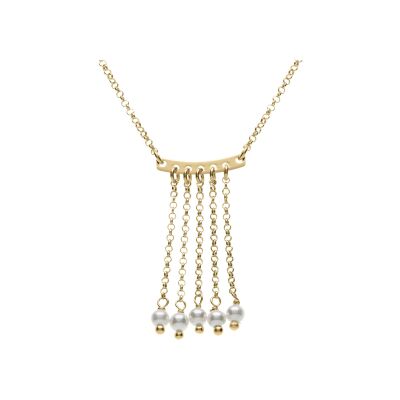 Collier argent doré 5 chaînettes avec perles blanches imitation 42+3cm