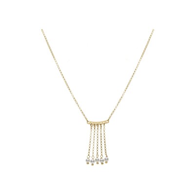 Collier argent doré 5 chaînettes avec perles blanches imitation 42+3cm