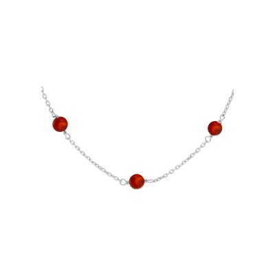 Collier argent rhodié boules ambre véritable 42+3cm
