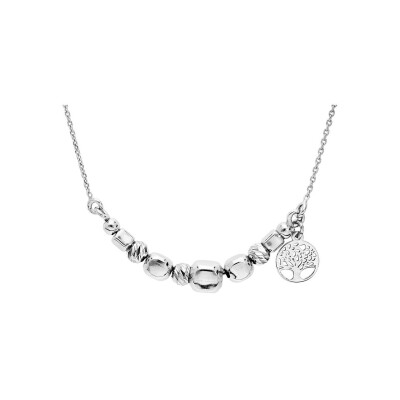 Collier argent rhodié cubes et boules avec pampille arbre de vie 43+2cm