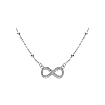 Collier argent rhodié chaîne boules avec infini givré 42+3cm