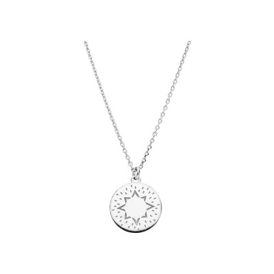 Collier argent rhodié avec pastille soleil 40+5cm