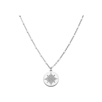Collier argent rhodié avec pastille soleil 40+5cm