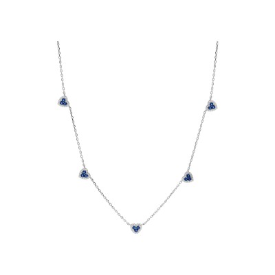 Collier argent rhodié coeurs oxydes bleus et blancs sertis 42+3cm