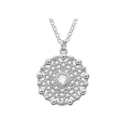 Collier argent rhodié cercle ajouré oxyde blanc central 38+5cm