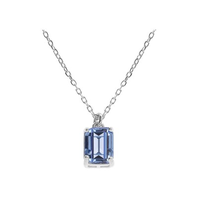 Collier argent rhodié pendentif rectangulaire oxyde bleu ciel 42+2cm