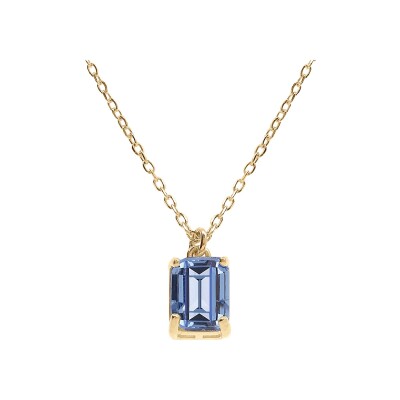 Collier argent doré pendentif rectangulaire oxyde bleu ciel 42+2cm
