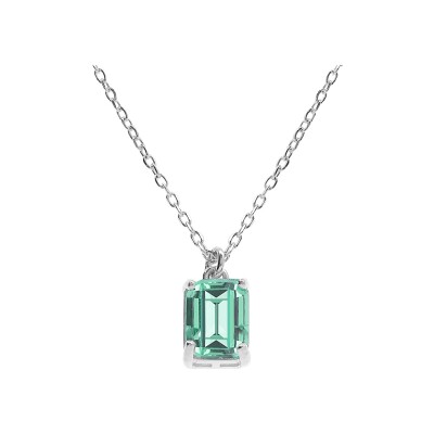 Collier argent rhodié pendentif rectangulaire oxyde bleu vert 42+2cm