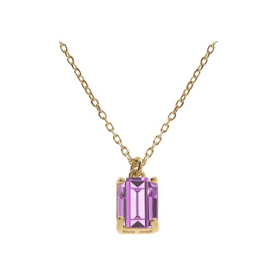 Collier argent doré pendentif rectangulaire oxyde violet 42+2cm