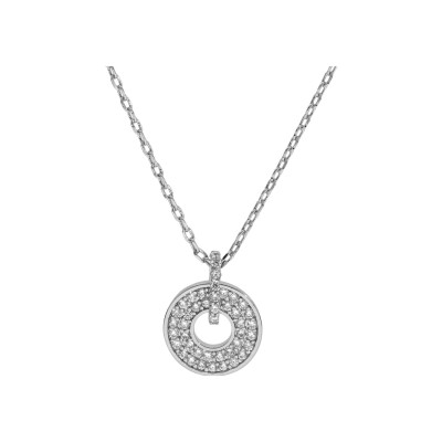 Collier argent rhodié pendentif rondelle oxydes blancs sertis 40+5cm