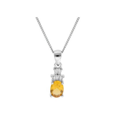 Collier argent rhodié pendentif oxyde blanc et couleur miel 42+3cm