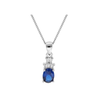 Collier argent rhodié pendentif oxyde blanc et bleu foncé 42+3cm