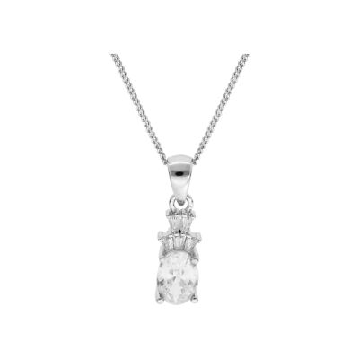Collier argent rhodié pendentif oxydes blancs 42+3cm