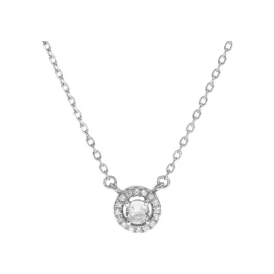 Collier argent rhodié pendentif cercle oxydes blancs sertis et au centre 1 oxyde blancs sertis 40+5cm