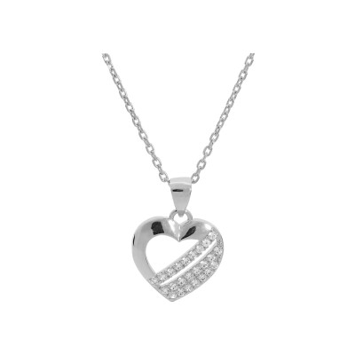 Collier argent rhodié pendentif coeur 3 barettes oxydes blancs sertis 40+5cm