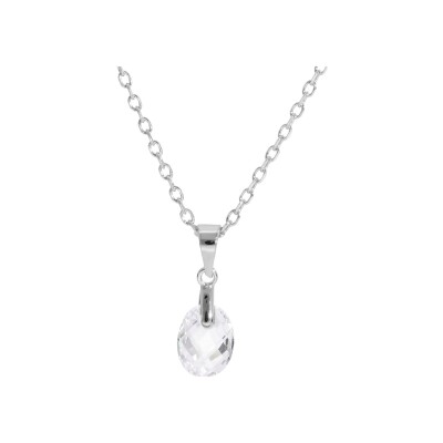 Collier argent rhodié pendentif goutte oxyde blanc faceté 40+5cm