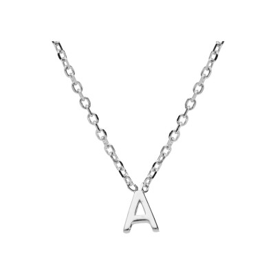Collier argent rhodié pendentif hauteur 5 mm petite initiale a 38+5cm