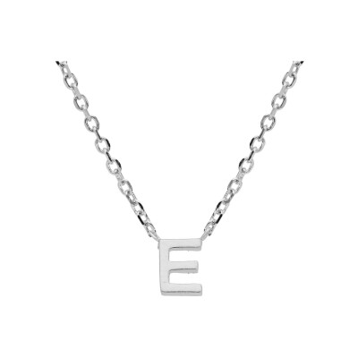 Collier argent rhodié pendentif hauteur 5 mm petite initiale e 38+5cm