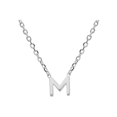 Collier argent rhodié pendentif hauteur 5 mm petite initiale m 38+5cm