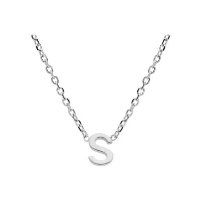 Collier argent rhodié pendentif hauteur 5 mm petite initiale s 38+5cm