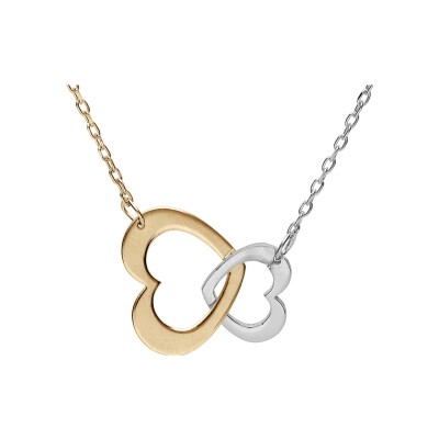 Collier argent et dorure jaune pendentif double coeur 40+5cm