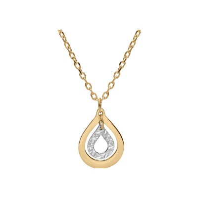 Collier bicolore argent et dorure jaune pendentif double goutte 40+5cm