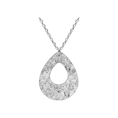 Collier argent rhodié pendentif goutte martelée 40+5cm