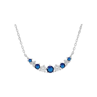 Collier argent rhodié arrondi oxydes blancs et bleus sertis 42+3cm