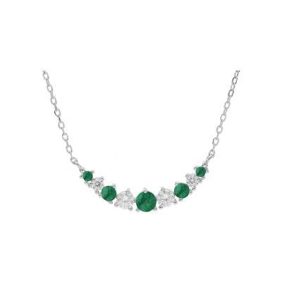 Collier argent rhodié arrondi oxydes blancs et vert foncé sertis 42+3cm