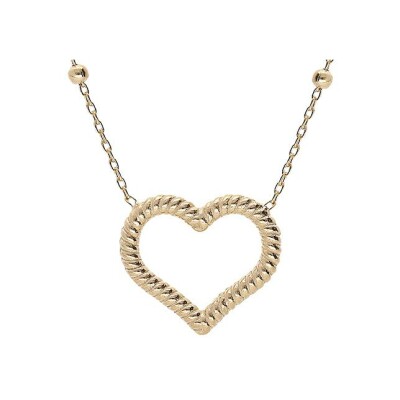 Collier argent et dorure jaune boules avec coeur torsadé evidé 40+5cm