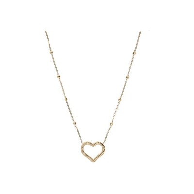 Collier argent et dorure jaune boules avec coeur torsadé evidé 40+5cm