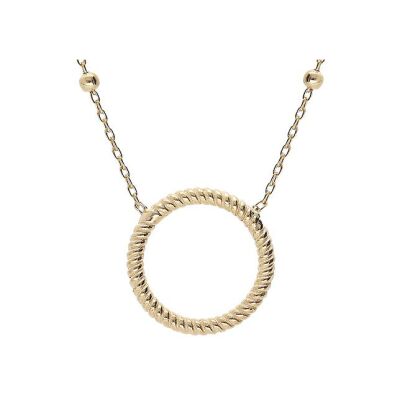 Collier argent et dorure jaune boules avec cercle torsadé evidé 40+5cm
