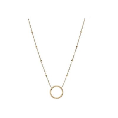 Collier argent et dorure jaune boules avec cercle torsadé evidé 40+5cm