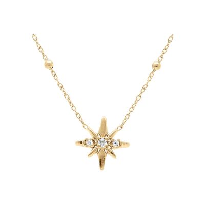 Collier argent et dorure jaune boules étoile oxydes blancs sertis 42+3cm