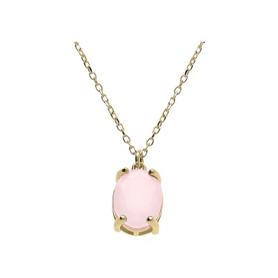 Collier argent doré pendentif ovale oxyde 10 x 7.5mm rose opaque 42+3cm