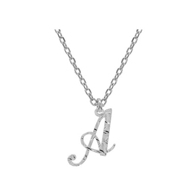 Collier argent rhodié pendentif lettre anglaise a diamanté 40+4cm