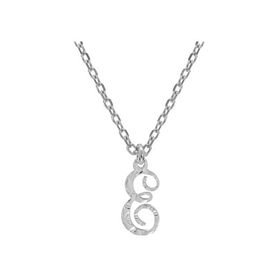 Collier argent rhodié pendentif lettre anglaise e diamanté 40+4cm