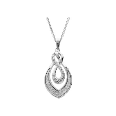 Collier argent rhodié pendentif goutte avec infini et glitter blanc 42+3cm