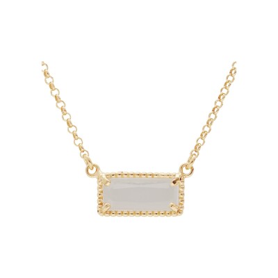 Collier argent et dorure jaune pendentif rectangulaire pierre de lune véritable 38+5cm