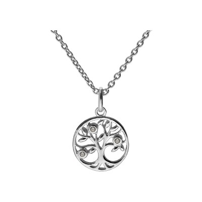 Collier argent rhodié arbre de vie oxydes blancs sertis 42+3cm