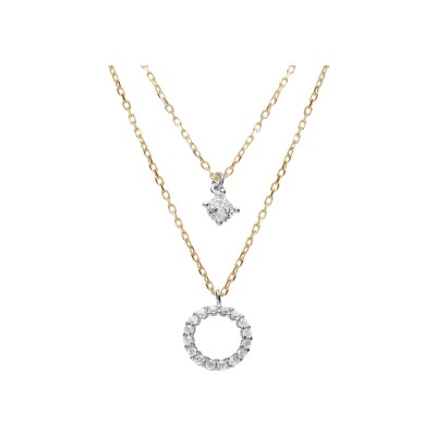 Collier argent rhodié et doré jaune cercle contour oxydes blancs 40+4cm