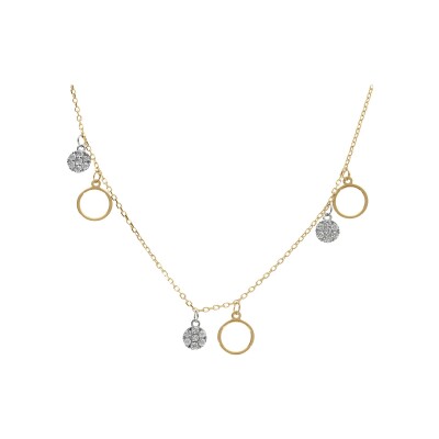 Collier argent doré jaune cercles et pastilles oxydes blancs 40+4cm