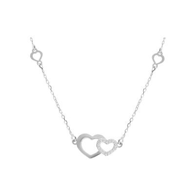 Collier argent rhodié coeurs lisses et oxydes blancs 40+4cm