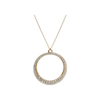 Collier argent doré pendentif cercle evidé oxydes blancs 40+4cm