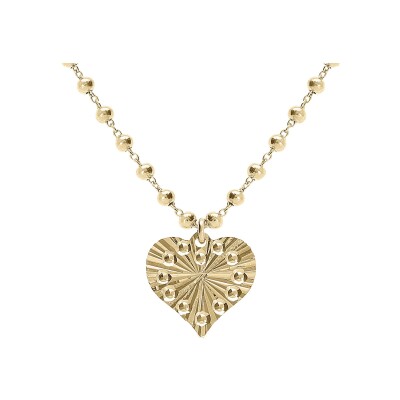 Collier argent doré chaîne boules pendentif coeur martelé 40+5cm