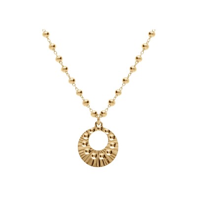 Collier argent doré jaune chaîne boules pendentif cercle martelé 40+5cm