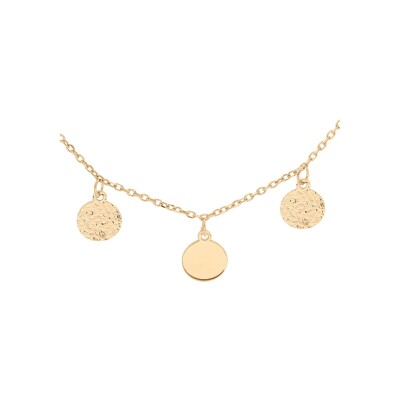 Collier argent et dorure jaune pastilles lisses et diamantees 40+4cm