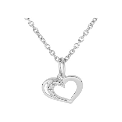 Collier argent platiné pendentif coeur oxydes blancs sertis 38+5cm