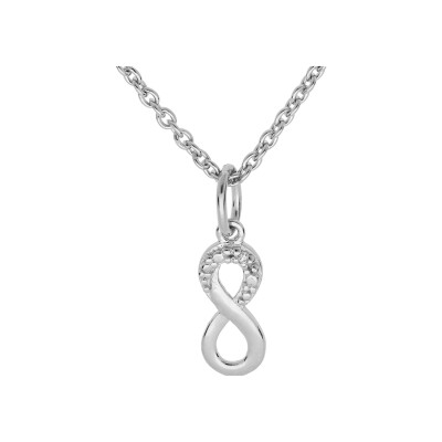 Collier argent platiné pendentif infini oxydes blancs sertis 38+5cm
