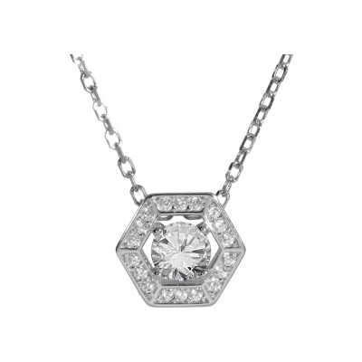 Collier argent rhodié pendentif oxyde blanc et contour oxydes blancs 42+3cm